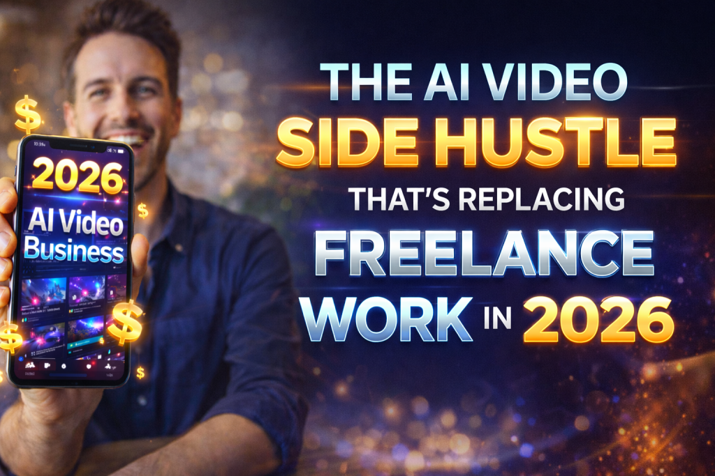 AI video side hustle, freelance alternatives 2026, AI video business, automated video creation, online income with AI, faceless video content, scalable digital business, AI content creation