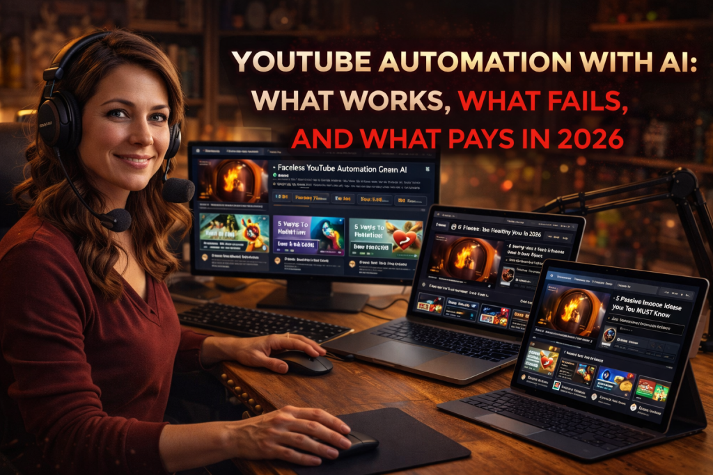 YouTube automation with AI, AI YouTube channels, faceless YouTube automation, AI video business, YouTube automation 2026, AI video monetization, automated YouTube channels