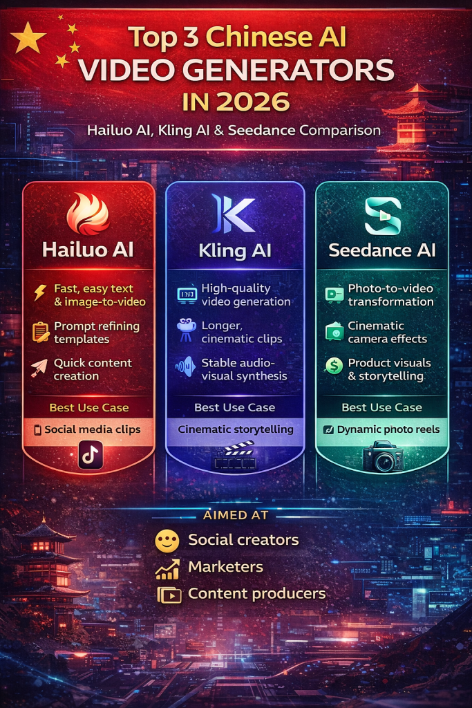Chinese AI video tools, Hailuo AI, Kling AI, Seedance AI video, AI video generators China, text to video models,