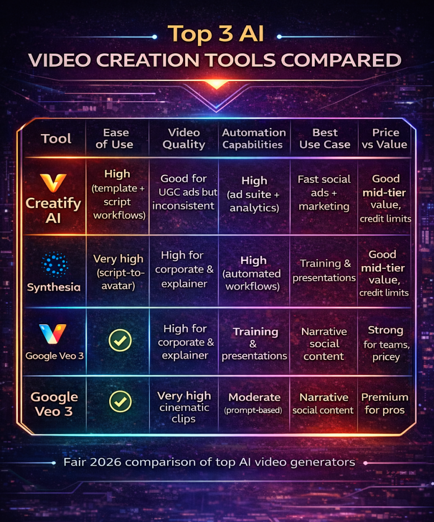 Creatify AI review, Creatify pricing 2026, AI video creator, UGC ad generator, AI avatar video tools, Creatify features, infographic,